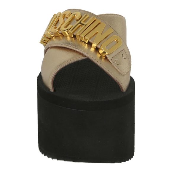 Moschino Logo Plaque Wedge Sandals Gold Womens - Picture 4 of 4